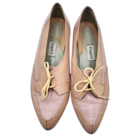 Vintage Blush Pink Shoes Womens Sz 40 8.5 Leather & Snakeskin Lace-Up Loafers by - Picture 3 of 14